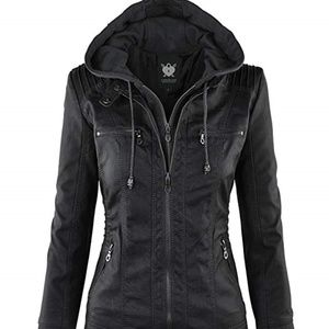 Made by Johnny Hooded Faux Leather Moto Jacket